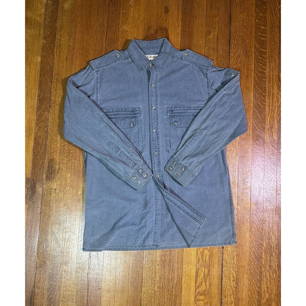 Vintage Cabelas Shirt Mens Large Blue Canvas Safari Utility Hunting